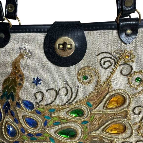 Vintage 60's Embellished Jeweled Peacock Box Bag Handbag - Picture 4 of 12